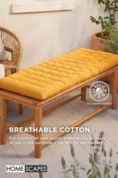 Homescapes Garden Bench Cushion Luxury 3 Seater Cotton Indoor Outdoor Pad, 143 x 48cm in Mustard - Size: 143 x 48 cm - thumbnail 5
