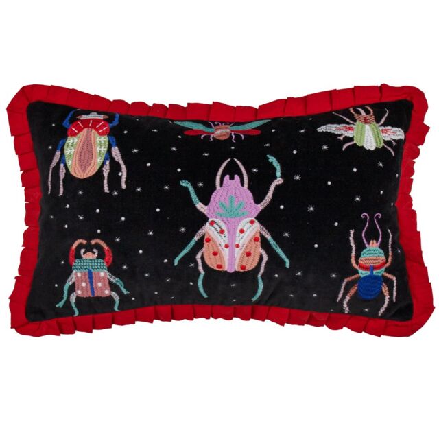 Wylder Tropics Darkling Beetles Embroidered Velvet Cushion in Black - Size: 30 cm x 50 cm - image 1