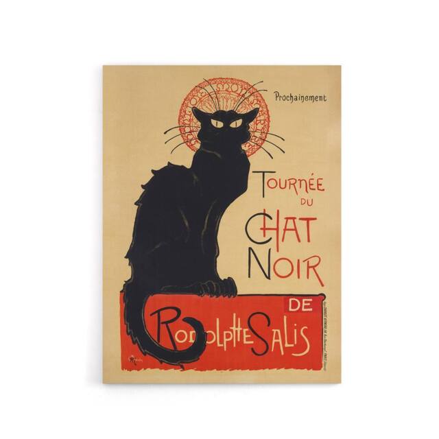 "Artery8 Black Cat Chat Noir Cabaret Vintage Ad Steinlen Canvas Wall Art in Orange - Size: W18"" x H24""" - image 1