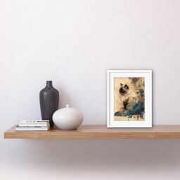"Artery8 Wall Art Print Ragdoll Cat with Floral Patterns Watercolour Artwork Framed 9X7 Inch in White - Size: W7"" x H9""" - thumbnail 2