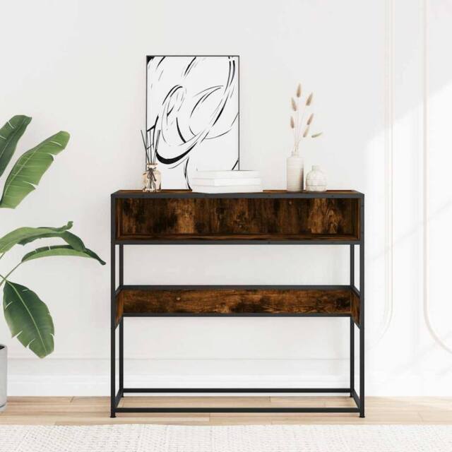 Berkfield Home Decorative Console Table Smoked Oak 90x35x80 cm Engineered Wood in Brown - Size: 90 x 35 x 80 cm - image 1