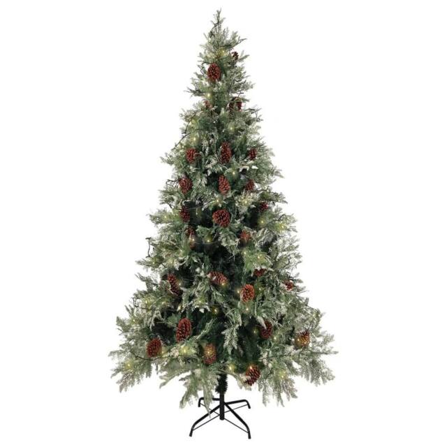 Berkfield Home Pre-lit Christmas Tree with Pine Cones Green&White 225 cm PVC&PE in Green - image 1