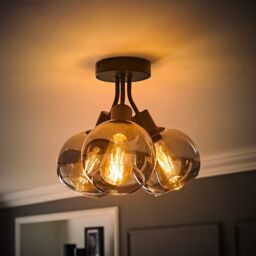 ValueLights Bellamy 3 Way Glass Globe Bubble Cluster Flush Ceiling Light & Bulbs in Black - thumbnail 3