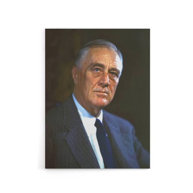 "Artery8 US President Franklin D Roosevelt Canvas Wall Art Print in Blue - Size: W18"" x H24""" - image 1