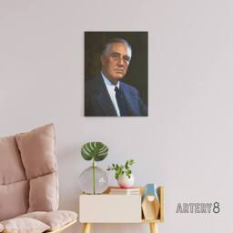 "Artery8 US President Franklin D Roosevelt Canvas Wall Art Print in Blue - Size: W18"" x H24""" - thumbnail 3
