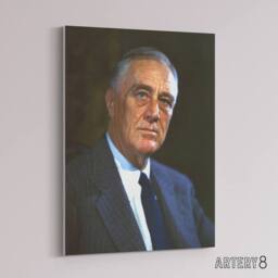 "Artery8 US President Franklin D Roosevelt Canvas Wall Art Print in Blue - Size: W18"" x H24""" - thumbnail 2