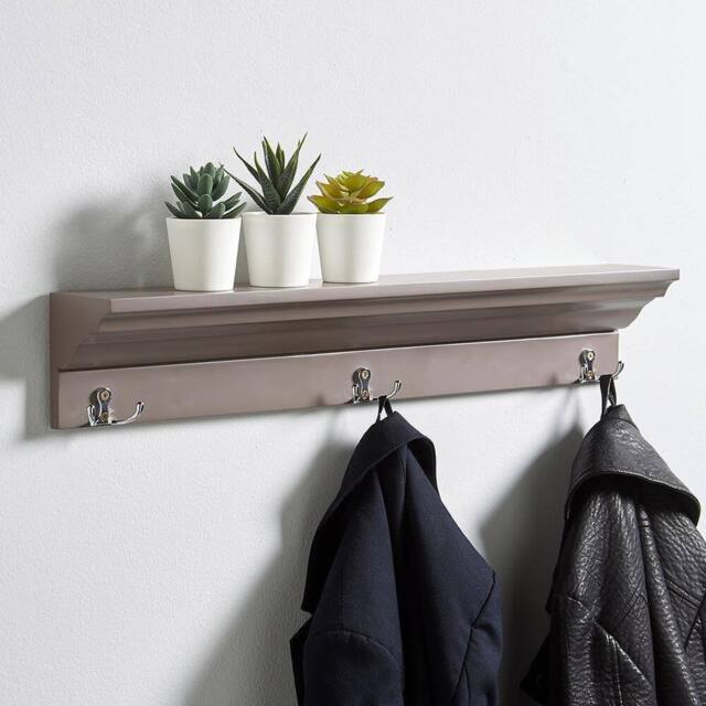 FORGEVIO Coat Rack 3 Hooks Hallway Hanging Wooden Storage Shelf Grey - image 1