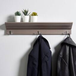 FORGEVIO Coat Rack 3 Hooks Hallway Hanging Wooden Storage Shelf Grey - thumbnail 2