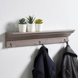 FORGEVIO Coat Rack 3 Hooks Hallway Hanging Wooden Storage Shelf Grey - thumbnail 1