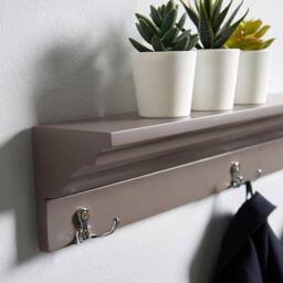 FORGEVIO Coat Rack 3 Hooks Hallway Hanging Wooden Storage Shelf Grey - thumbnail 3
