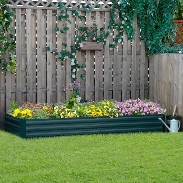 OUTSUNNY Galvanised Raised Garden Bed Metal Planter Box with Open Bottom in Green - image 1