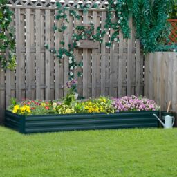 OUTSUNNY Galvanised Raised Garden Bed Metal Planter Box with Open Bottom in Green - thumbnail 1