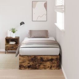Berkfield Home Storage Bed Frame Smoked Oak 90x200 cm in Brown - thumbnail 1