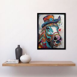 "Artery8 Wall Art Print Horse Hippie in Multicoloured Bridles & Top Hat Art Framed in Black - Size: W12"" x H16""" - thumbnail 2