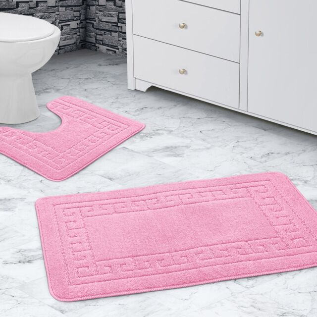 Velosso Greek Key Bathmat Set - Antislip in Pink - image 1