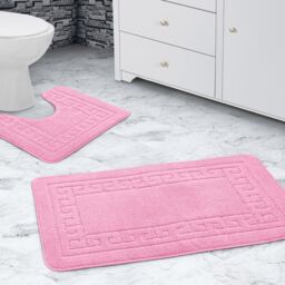 Velosso Greek Key Bathmat Set - Antislip in Pink - thumbnail 1