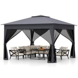 Gymax 3.3m X 3.3m Pop up Gazebo 3 Height Adjustable Pavilion Canopy Tent in Dark Grey - thumbnail 1