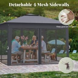 Gymax 3.3m X 3.3m Pop up Gazebo 3 Height Adjustable Pavilion Canopy Tent in Dark Grey - thumbnail 3