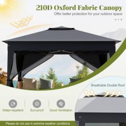 Gymax 3.3m X 3.3m Pop up Gazebo 3 Height Adjustable Pavilion Canopy Tent in Dark Grey - thumbnail 4