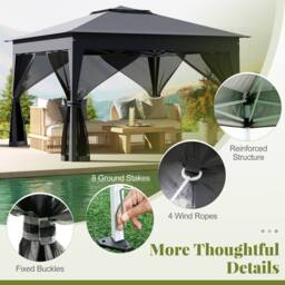 Gymax 3.3m X 3.3m Pop up Gazebo 3 Height Adjustable Pavilion Canopy Tent in Dark Grey - thumbnail 7