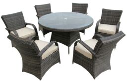FURNITURE ONE Men's Rattan Effect 6 Seater Dining Set Round Table & chair set NO ASSEMBLY & ALUMINIUM FRAME in Brown - thumbnail 2