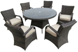 FURNITURE ONE Men's Rattan Effect 6 Seater Dining Set Round Table & chair set NO ASSEMBLY & ALUMINIUM FRAME in Brown - thumbnail 3