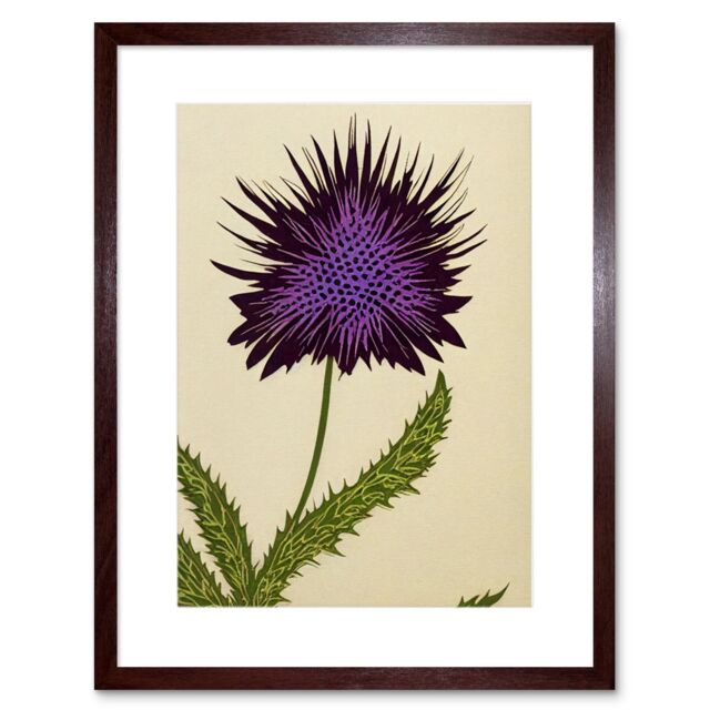 "Artery8 Wall Art Print Stylized Modern Purple Scottish Thistle Flower Artwork Framed 9X7 Inch in Brown - Size: W7"" x H9""" - image 1