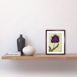 "Artery8 Wall Art Print Stylized Modern Purple Scottish Thistle Flower Artwork Framed 9X7 Inch in Brown - Size: W7"" x H9""" - thumbnail 2