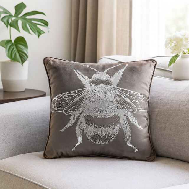 Voltico Foil Printed Bee Filled Cushion 43 × 43 cm - Chocolate / Pink in Charcoal - Size: 43 cm x 43 cm - image 1