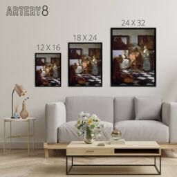 "Artery8 Vermeer The Concert Music Painting Framed Canvas Wall Art Print - Size: W12"" x H16""" - thumbnail 4