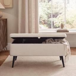 FORGEVIO Large Storage Ottoman Bench Window Seat Boucle fabric in Cream - thumbnail 5