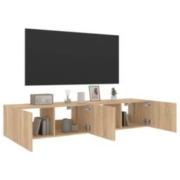Berkfield Home TV Wall Cabinets with LED Lights 2 pcs Sonoma Oak 80x35x31 cm in Light Oak - Size: 80 x 35 x 31 cm - thumbnail 6
