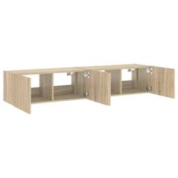 Berkfield Home TV Wall Cabinets with LED Lights 2 pcs Sonoma Oak 80x35x31 cm in Light Oak - Size: 80 x 35 x 31 cm - thumbnail 8