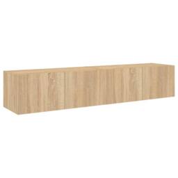 Berkfield Home TV Wall Cabinets with LED Lights 2 pcs Sonoma Oak 80x35x31 cm in Light Oak - Size: 80 x 35 x 31 cm - thumbnail 7