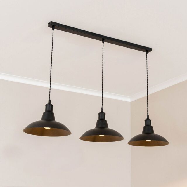 ValueLights Civic Matte Black 3 Drop Bar Matte Black Diner Ceiling Pendant Light with Bulbs - image 1