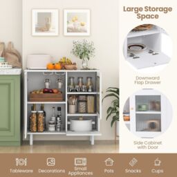 Costway Kitchen Sideboard Wooden Buffet Cabinet Cupboard Free-standing Wine Cabinet in White - thumbnail 6