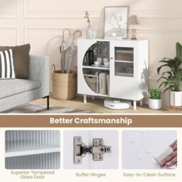 Costway Kitchen Sideboard Wooden Buffet Cabinet Cupboard Free-standing Wine Cabinet in White - thumbnail 5