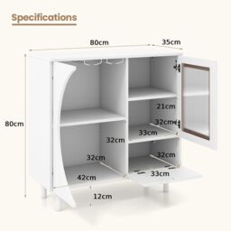 Costway Kitchen Sideboard Wooden Buffet Cabinet Cupboard Free-standing Wine Cabinet in White - thumbnail 2