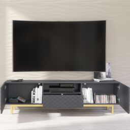 Creative Furniture Diamond Luxe TV Unit 180cm - Luxury Cabinet with Push to Open Storage in Dark Grey - thumbnail 3