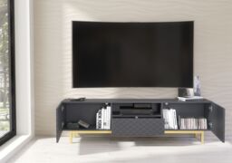 Creative Furniture Diamond Luxe TV Unit 180cm - Luxury Cabinet with Push to Open Storage in Dark Grey - thumbnail 8