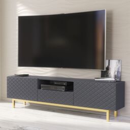 Creative Furniture Diamond Luxe TV Unit 180cm - Luxury Cabinet with Push to Open Storage in Dark Grey - thumbnail 2