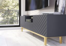 Creative Furniture Diamond Luxe TV Unit 180cm - Luxury Cabinet with Push to Open Storage in Dark Grey - thumbnail 9
