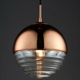 Loops Hanging Ceiling Pendant Light COPPER & RIBBED GLASS Sphere Lamp Bulb Holder - thumbnail 4