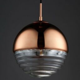 Loops Hanging Ceiling Pendant Light COPPER & RIBBED GLASS Sphere Lamp Bulb Holder - thumbnail 3