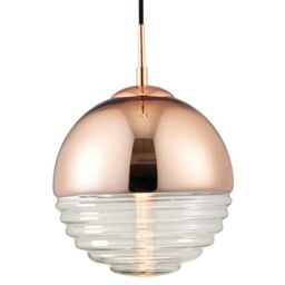 Loops Hanging Ceiling Pendant Light COPPER & RIBBED GLASS Sphere Lamp Bulb Holder - thumbnail 1