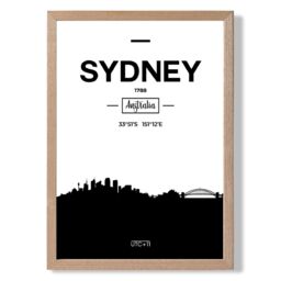 ARTZE Sydney Black & White City Skyline Framed Print SIZE: A2 with Oak Frame - Size: A4 - thumbnail 1