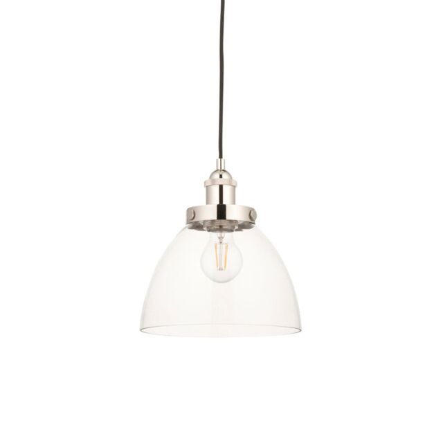 Loops Bright Nickel Ceiling Pendant Light & Clear Glass Shade - Knurled Detailling in Metallics - image 1