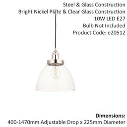 Loops Bright Nickel Ceiling Pendant Light & Clear Glass Shade - Knurled Detailling in Metallics - thumbnail 2