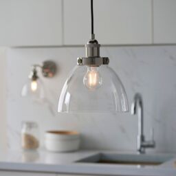 Loops Bright Nickel Ceiling Pendant Light & Clear Glass Shade - Knurled Detailling in Metallics - thumbnail 3