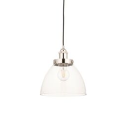 Loops Bright Nickel Ceiling Pendant Light & Clear Glass Shade - Knurled Detailling in Metallics - thumbnail 1